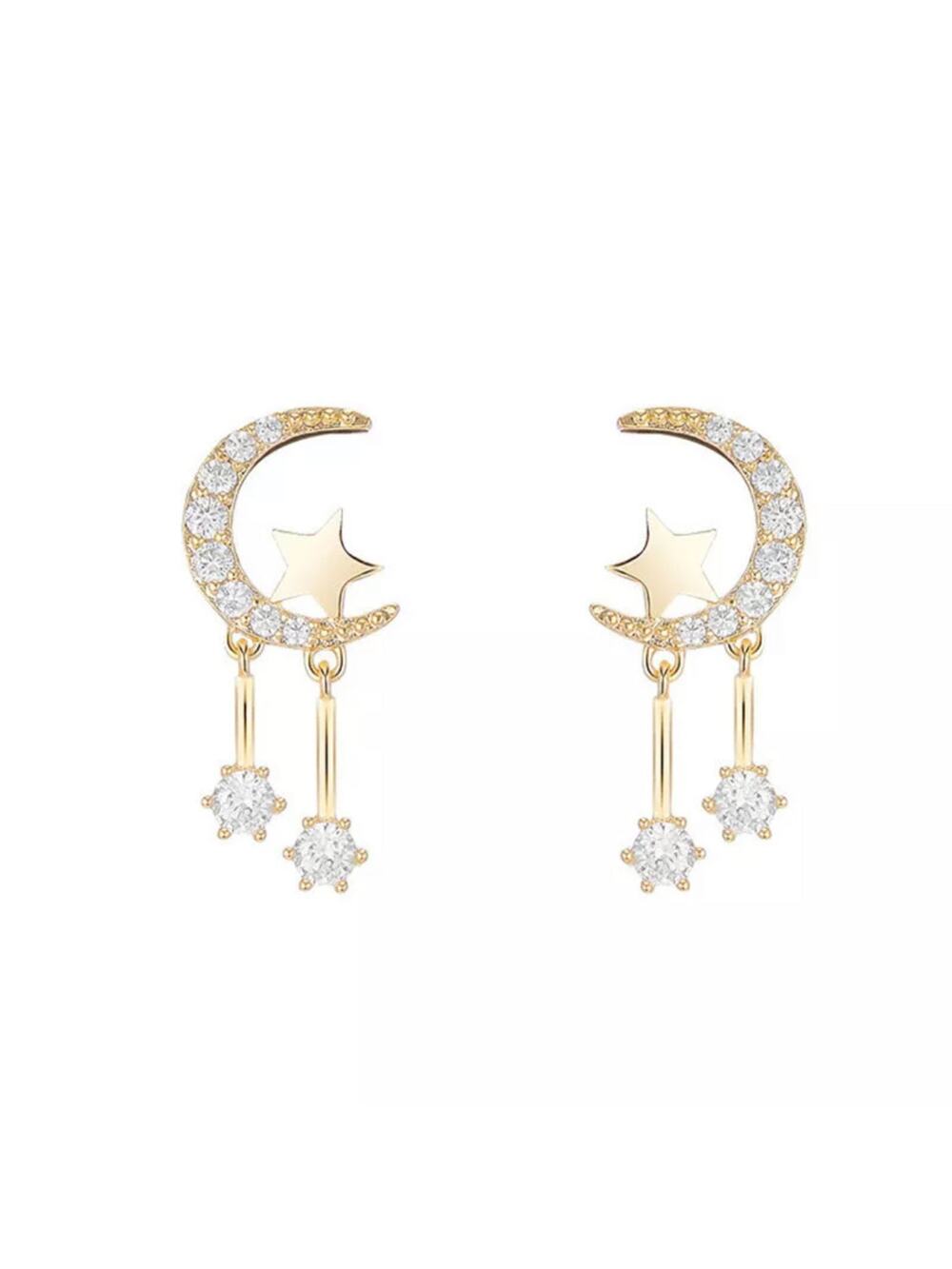 Aibhne Moon Star Gold Crystal Dainty Gold Earrings 4-i-7-05